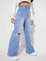 Fashionable knee-cut style Denim jeans(2cut Ice)