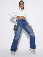 Trendy women's knee-cut denim jeans(2cut Stone)