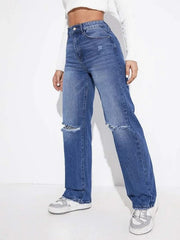Trendy women's knee-cut denim jeans(2cut Stone)