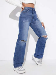 Trendy women's knee-cut denim jeans(2cut Stone)