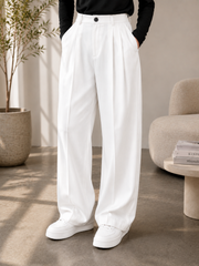 Womens Pleated Korean White Pants