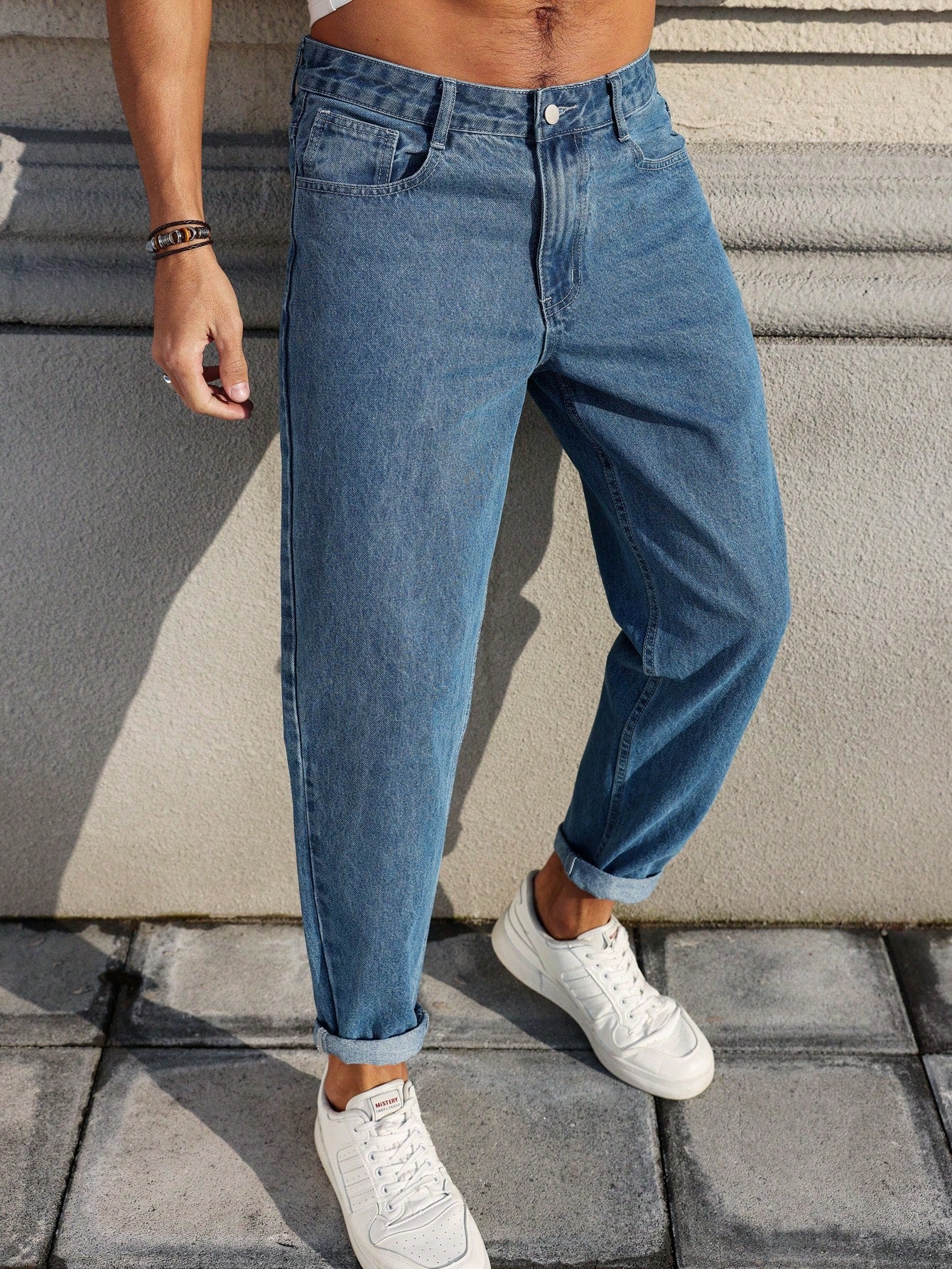 Street Wear Mens Elegant Loose Fit Jeans in Darkblue Color