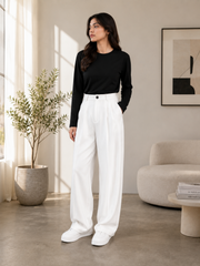 Womens Pleated Korean White Pants