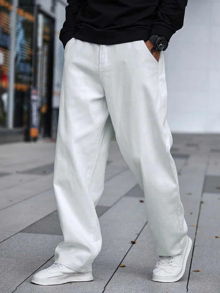Baggy Style White Color Wide Leg Jeans For Mens