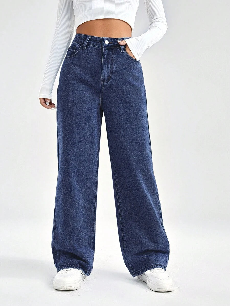 Womens Wide Leg Blue Denim Jeans