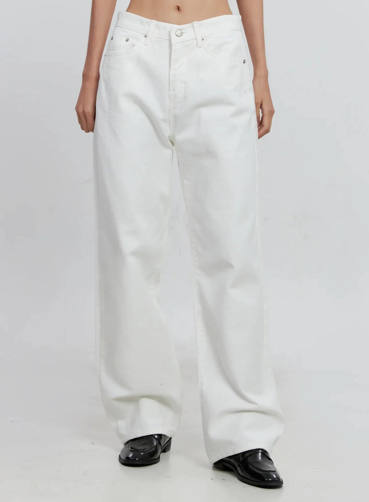 Womens Wide Leg White Denim Jeans