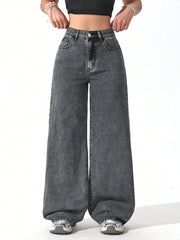 Womens Wide Leg Charcol Color Denim Jeans
