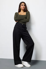 Womens Wide lel Black Denim Jeans