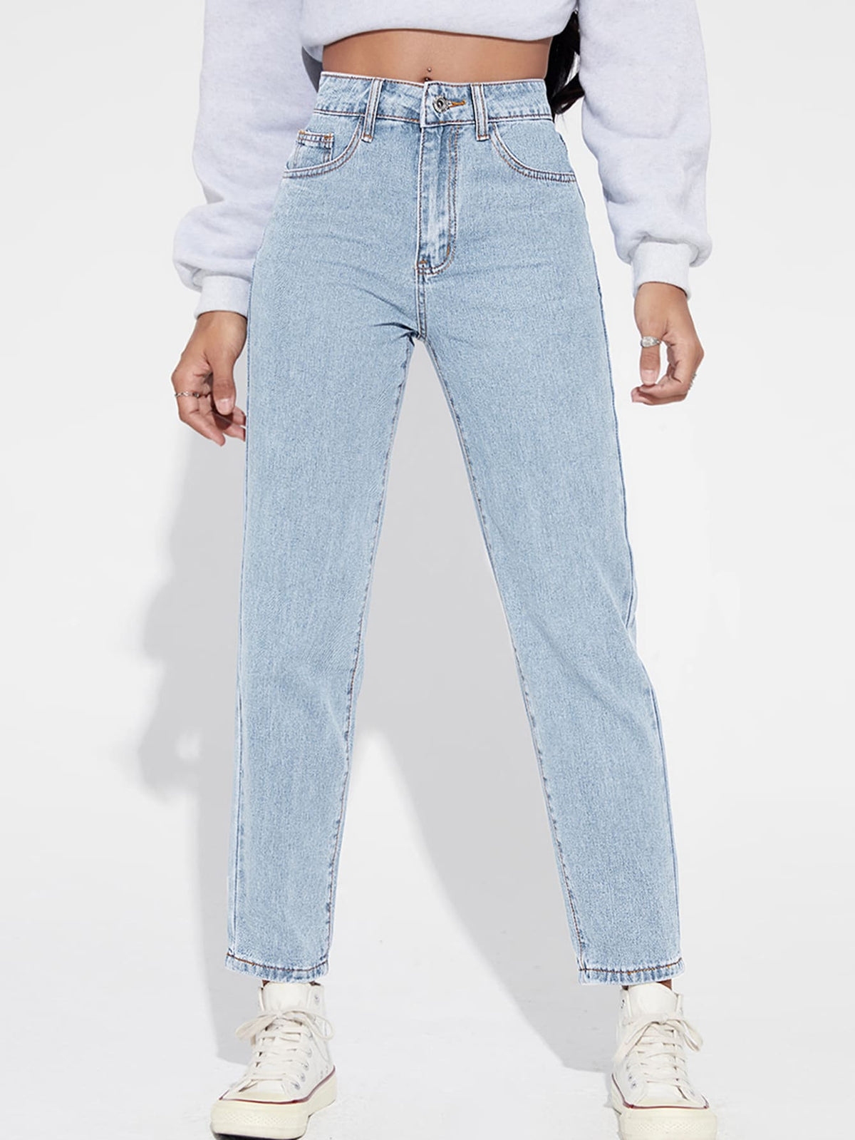 Light Blue Stylish Fashionable Womens Mom Fit Jeans