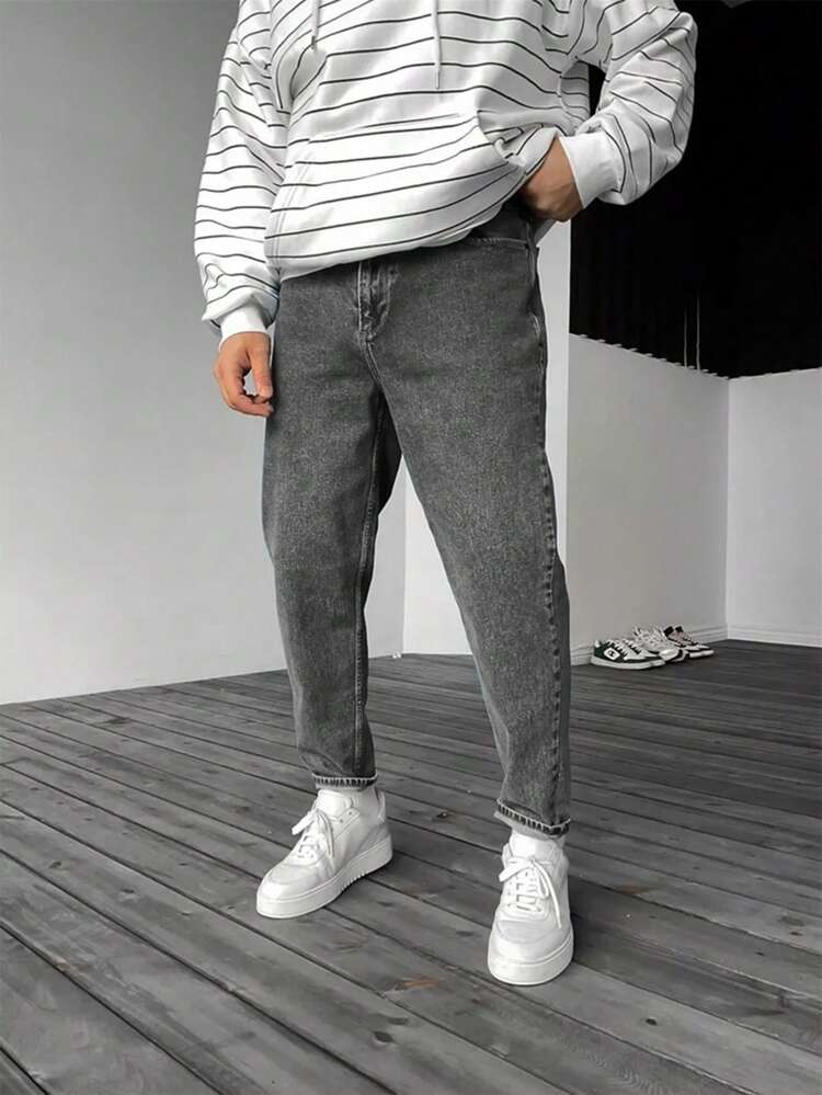 Stylish Sraight Fit Mens Gray Jeans