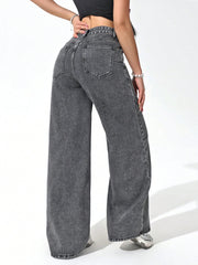 Womens Wide Leg Charcol Color Denim Jeans