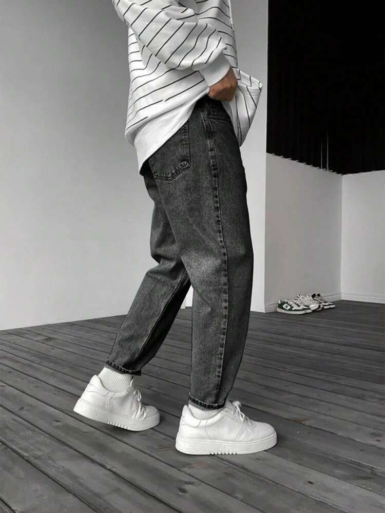 Stylish Sraight Fit Mens Gray Jeans
