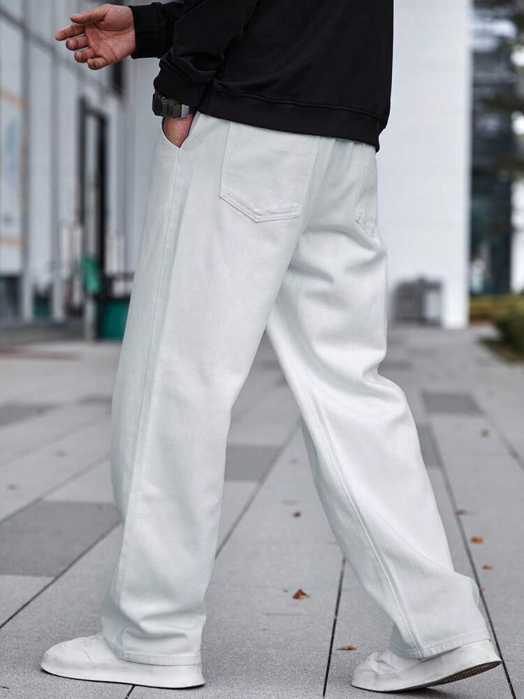Baggy Style White Color Wide Leg Jeans For Mens