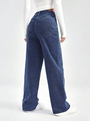 Womens Wide Leg Blue Denim Jeans