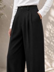 Women’s Korean Black Pleated Wide-Leg Pants
