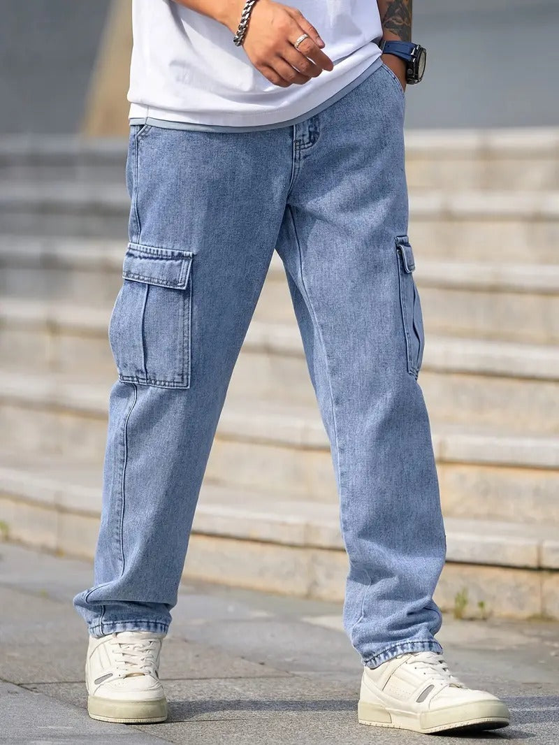 Cool Tone Six Pocket Mom Fit Mens Jeans in Light Blue Color