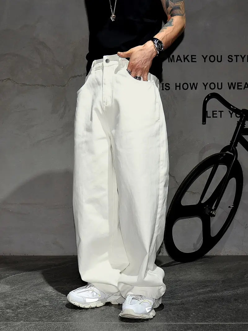 Mens WIde lEg Baggy Style Cream Jeans