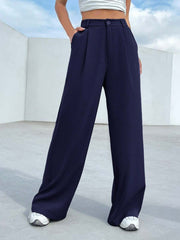 Womens Korean Pleated Navy Blue Trouser Pant