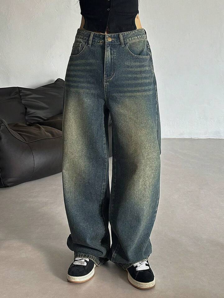 Womens Green Shaded Whisker Jeans
