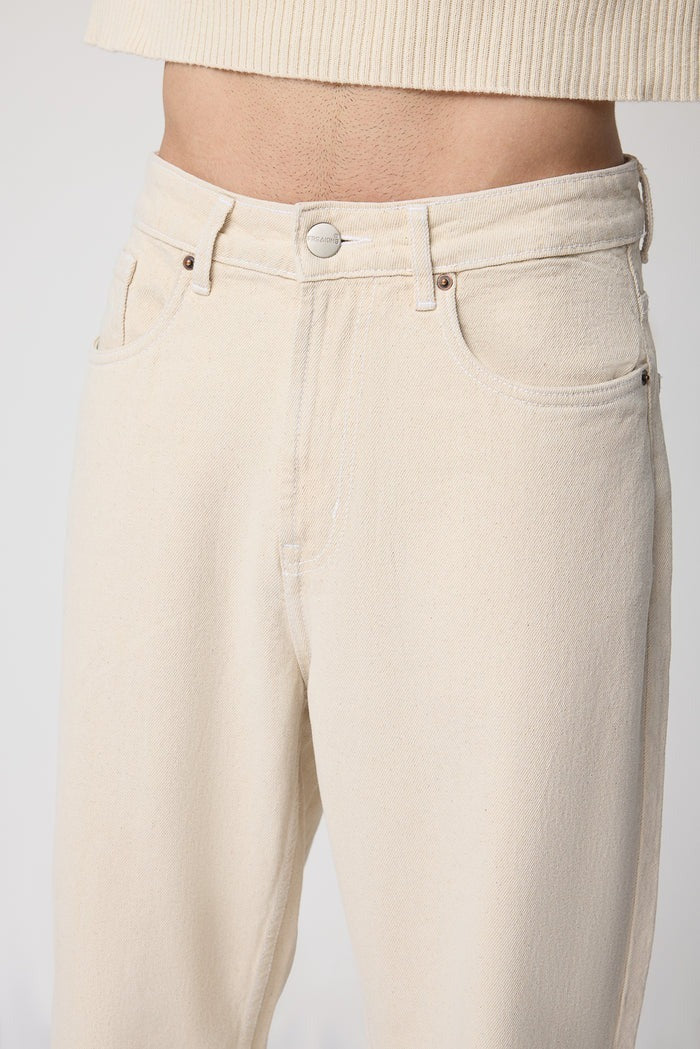 Mens Wide Leg Baggy Style Denim Cream Jeans