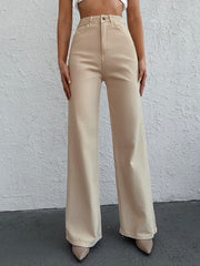 Womens Wide Leg Cream Color Denim Jeans