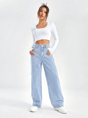 Womens WIde leg Light Blue Color Denim Jeans