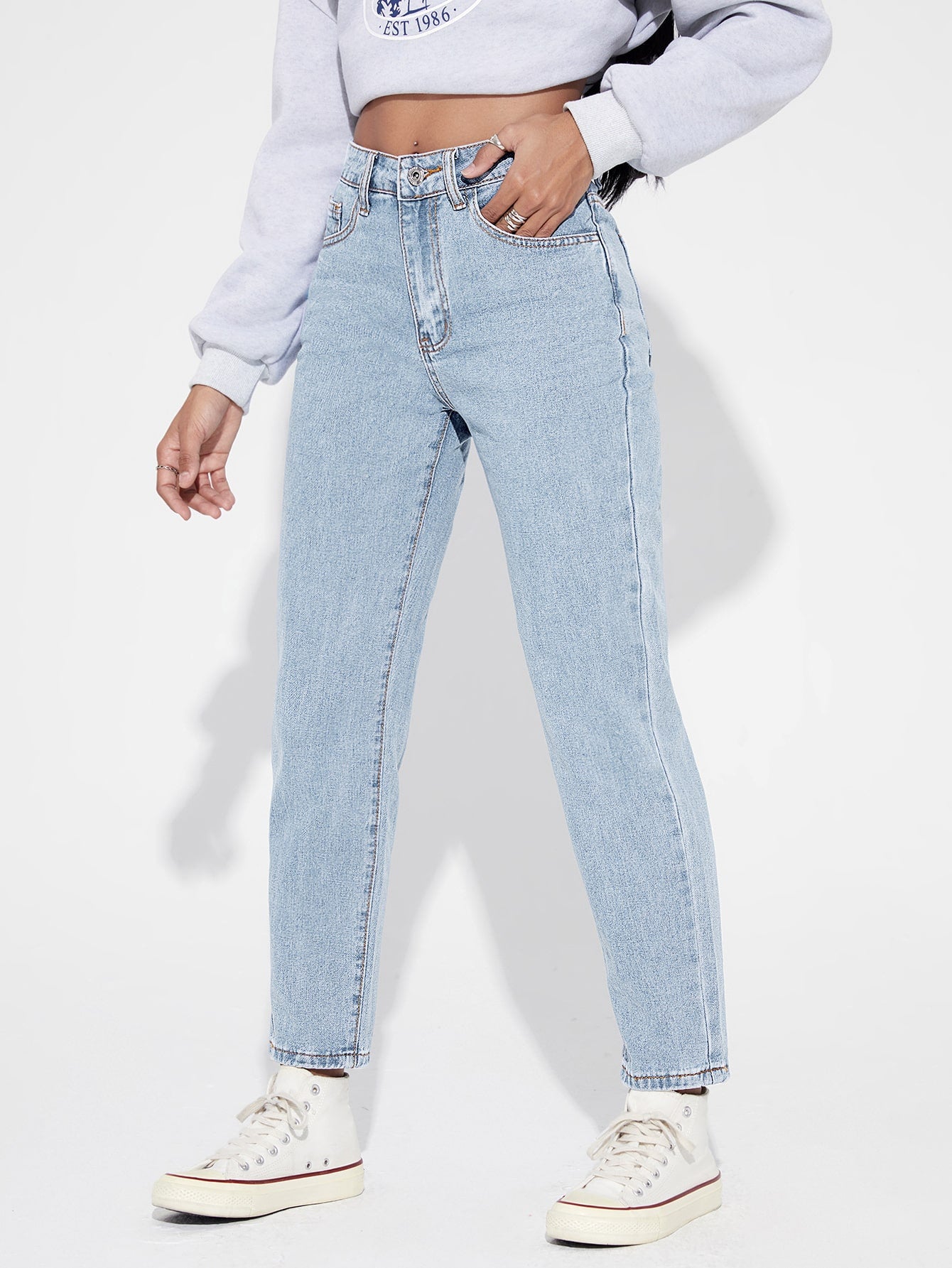 Light Blue Stylish Fashionable Womens Mom Fit Jeans