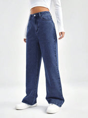 Womens Wide Leg Blue Denim Jeans