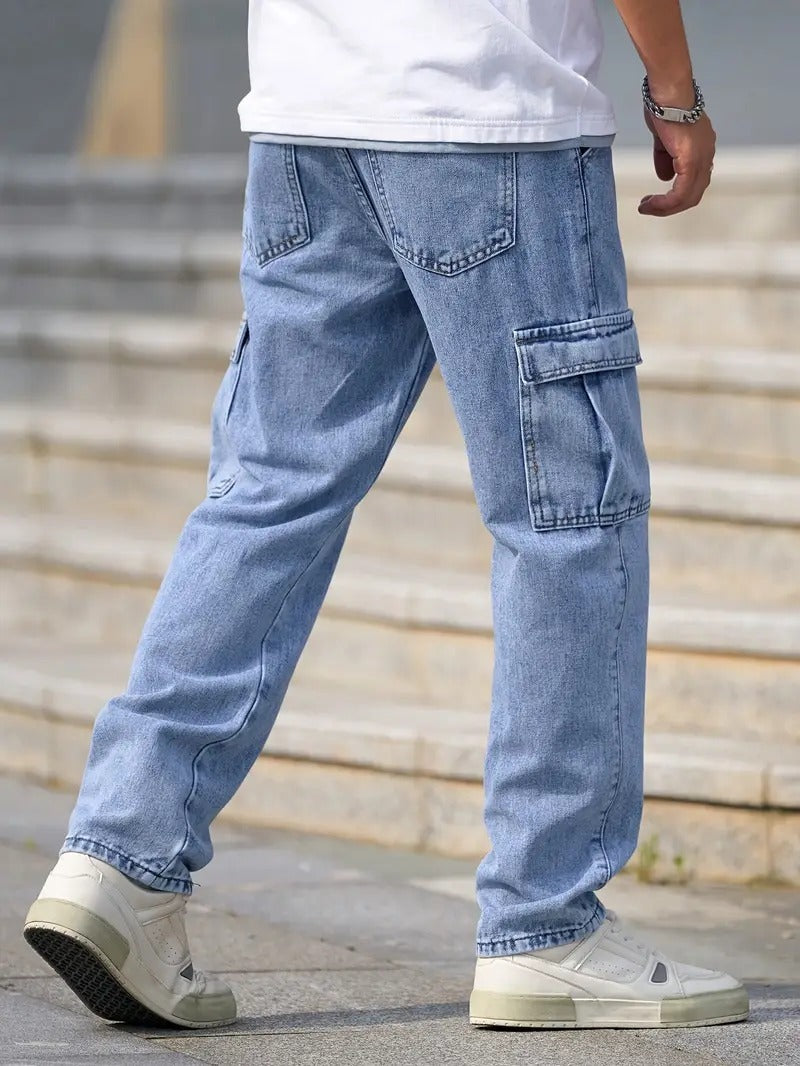 Cool Tone Six Pocket Mom Fit Mens Jeans in Light Blue Color