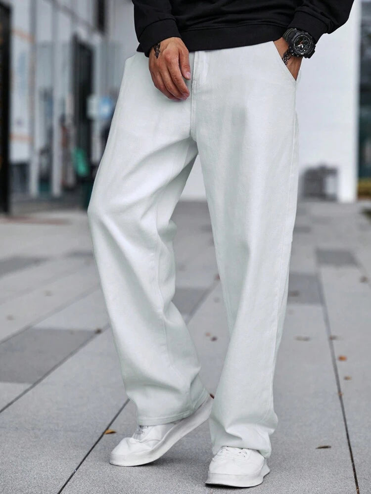 Baggy Style White Color Wide Leg Jeans For Mens