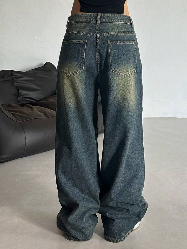 Womens Green Shaded Whisker Jeans