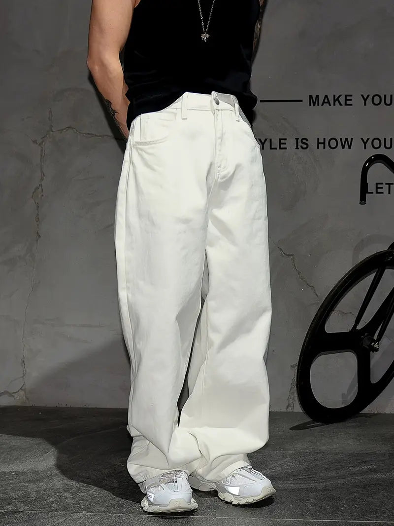 Mens WIde lEg Baggy Style Cream Jeans