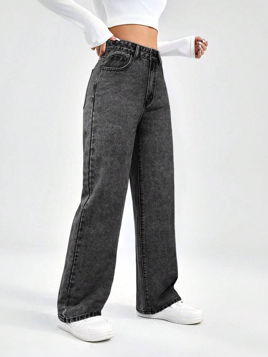 Womens Wide Leg Style Straight Fit Jeans
