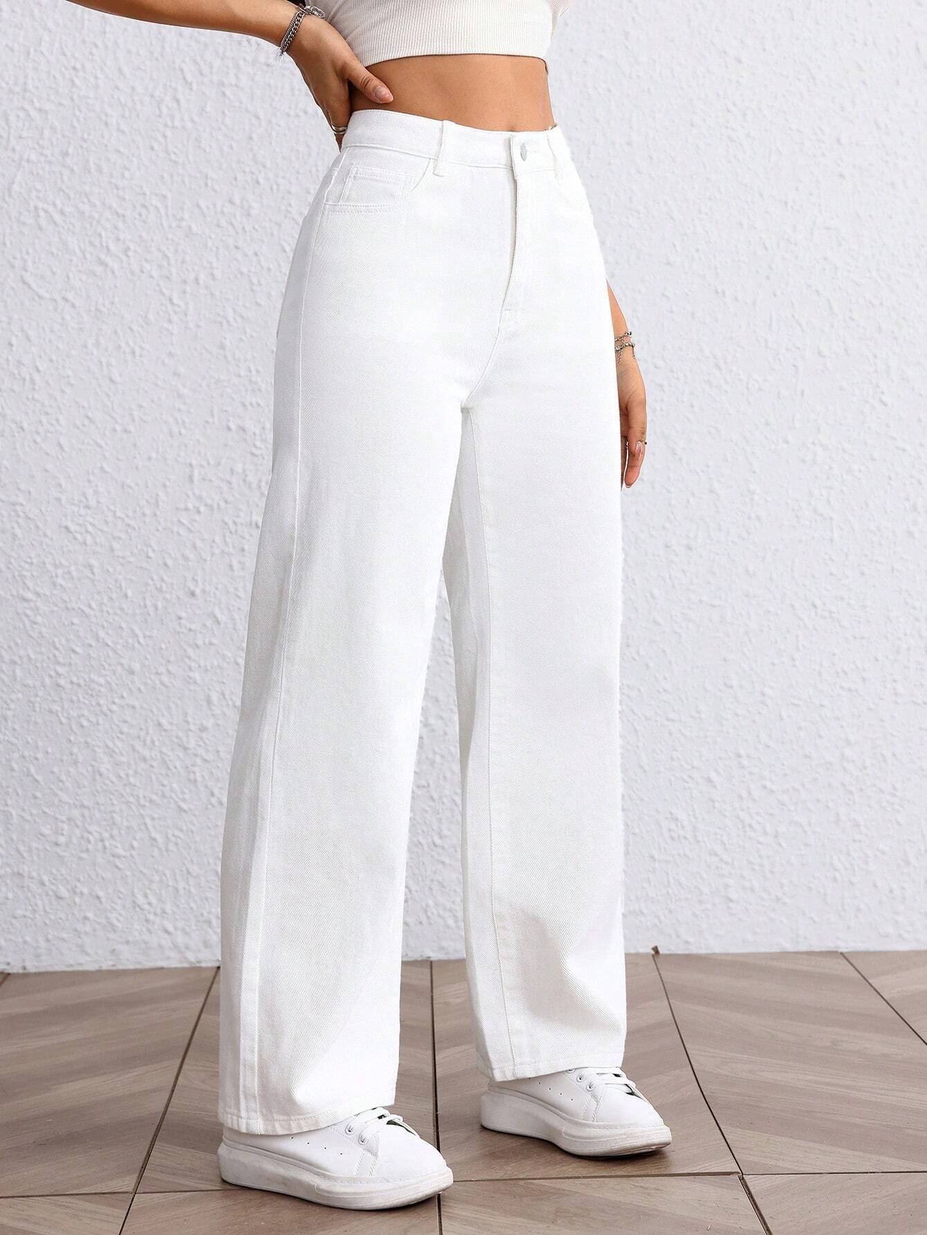 Womens Wide Leg White Denim Jeans