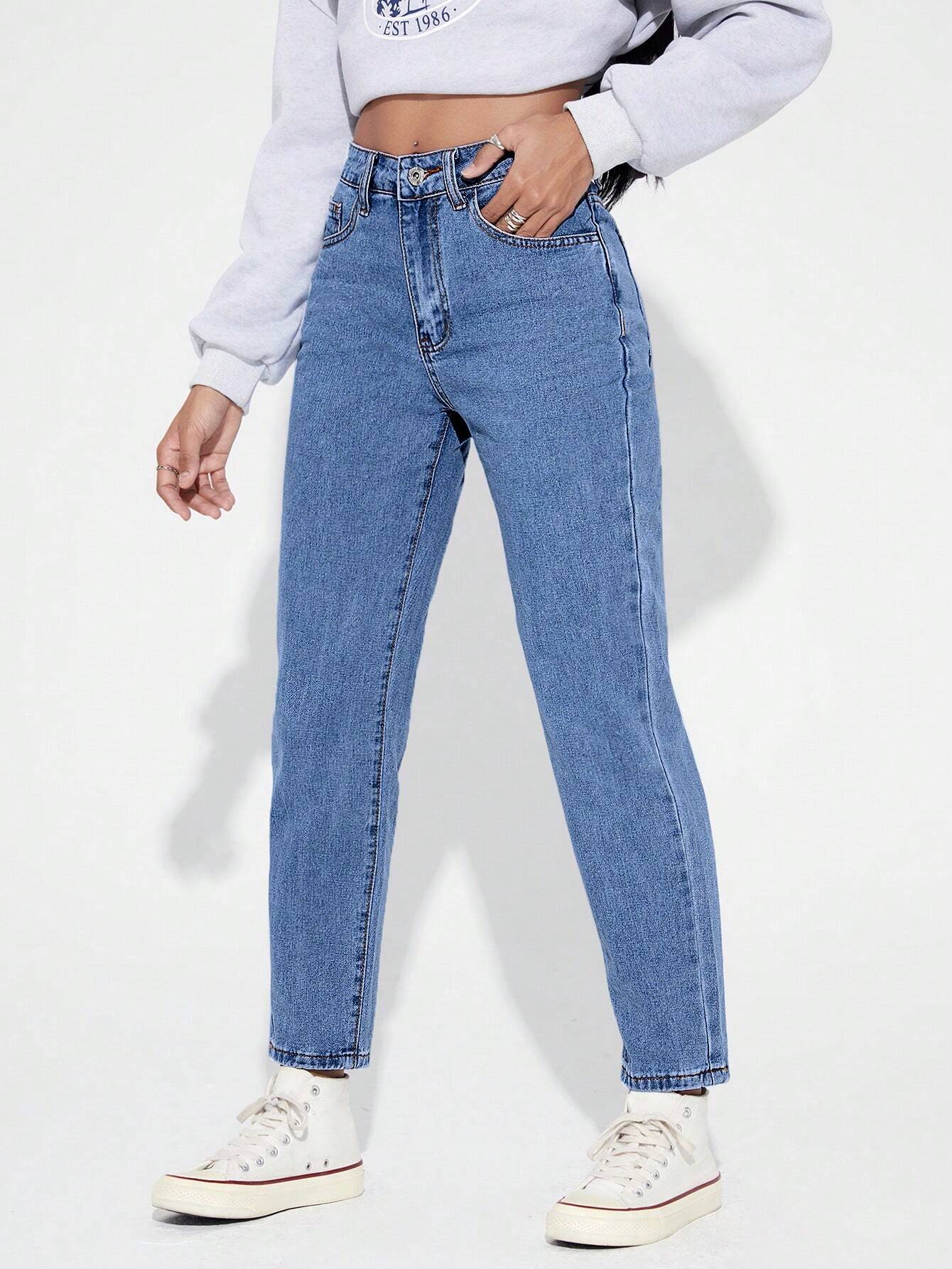 Womens Dark Blue Mom Fit Jeans