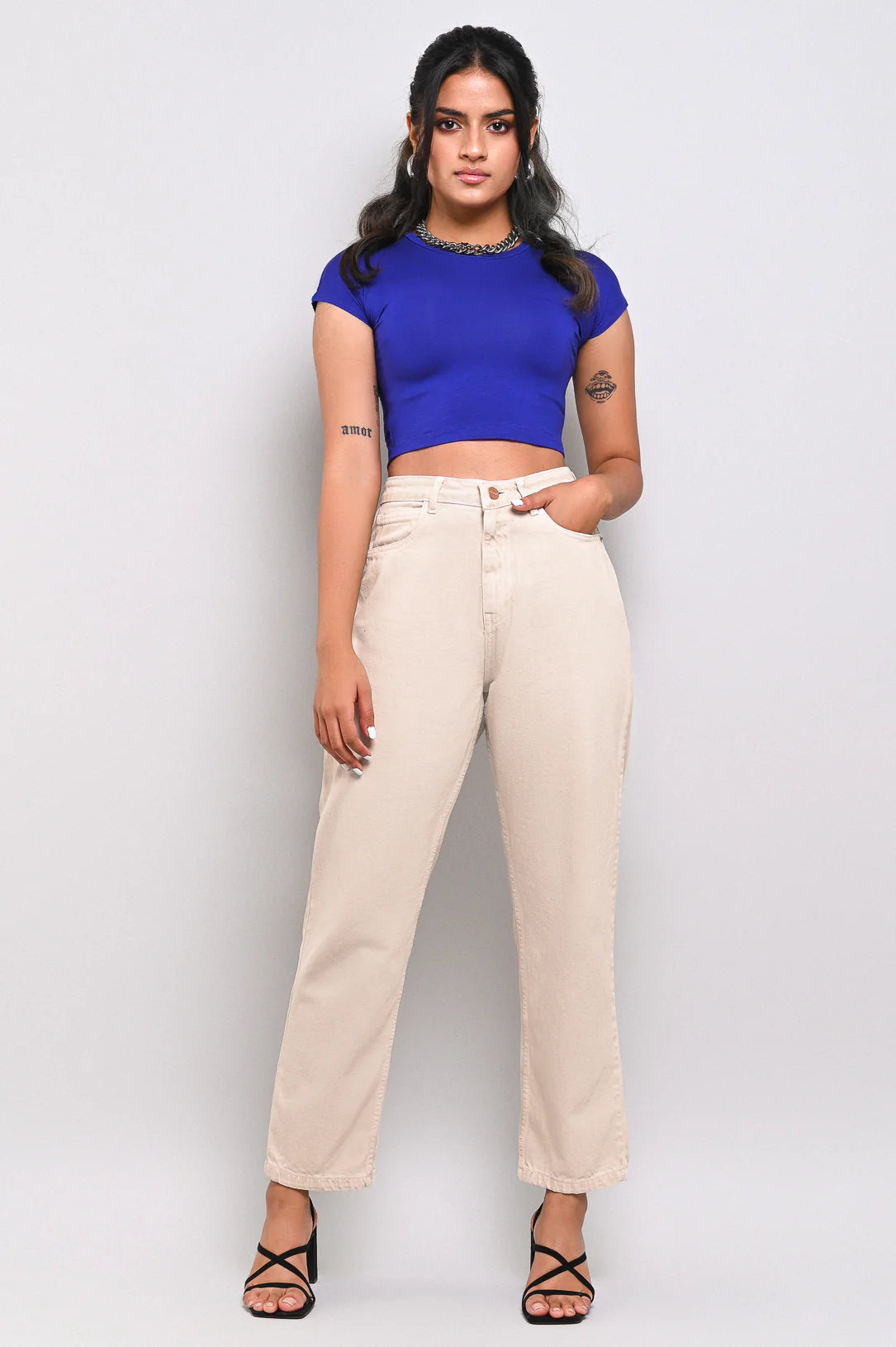 Womens Cream Mom Fit Jeans For Eveyrday Wear