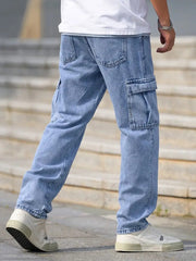 Cool Tone Six Pocket Mom Fit Mens Jeans in Light Blue Color