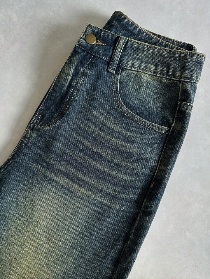 Womens Green Shaded Whisker Jeans