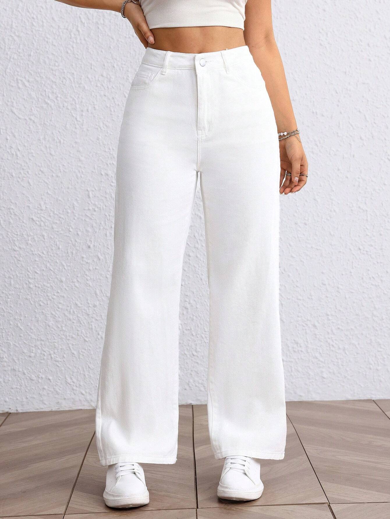 Womens Wide Leg White Denim Jeans