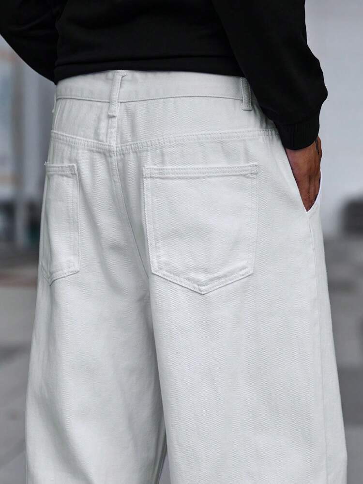 Baggy Style White Color Wide Leg Jeans For Mens