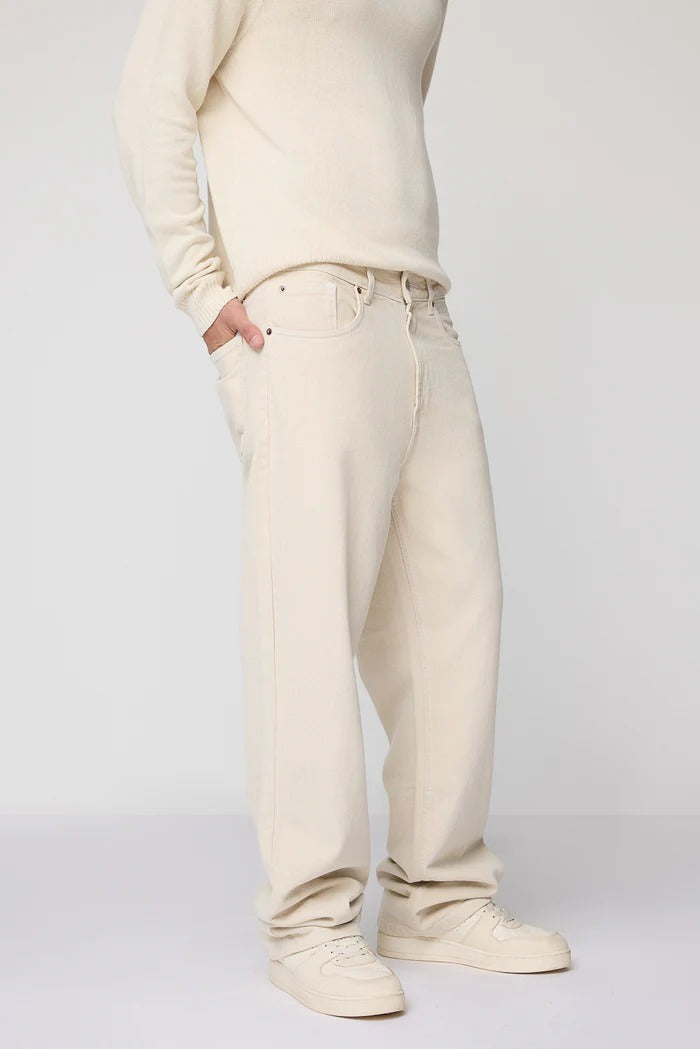 Mens Wide Leg Baggy Style Denim Cream Jeans