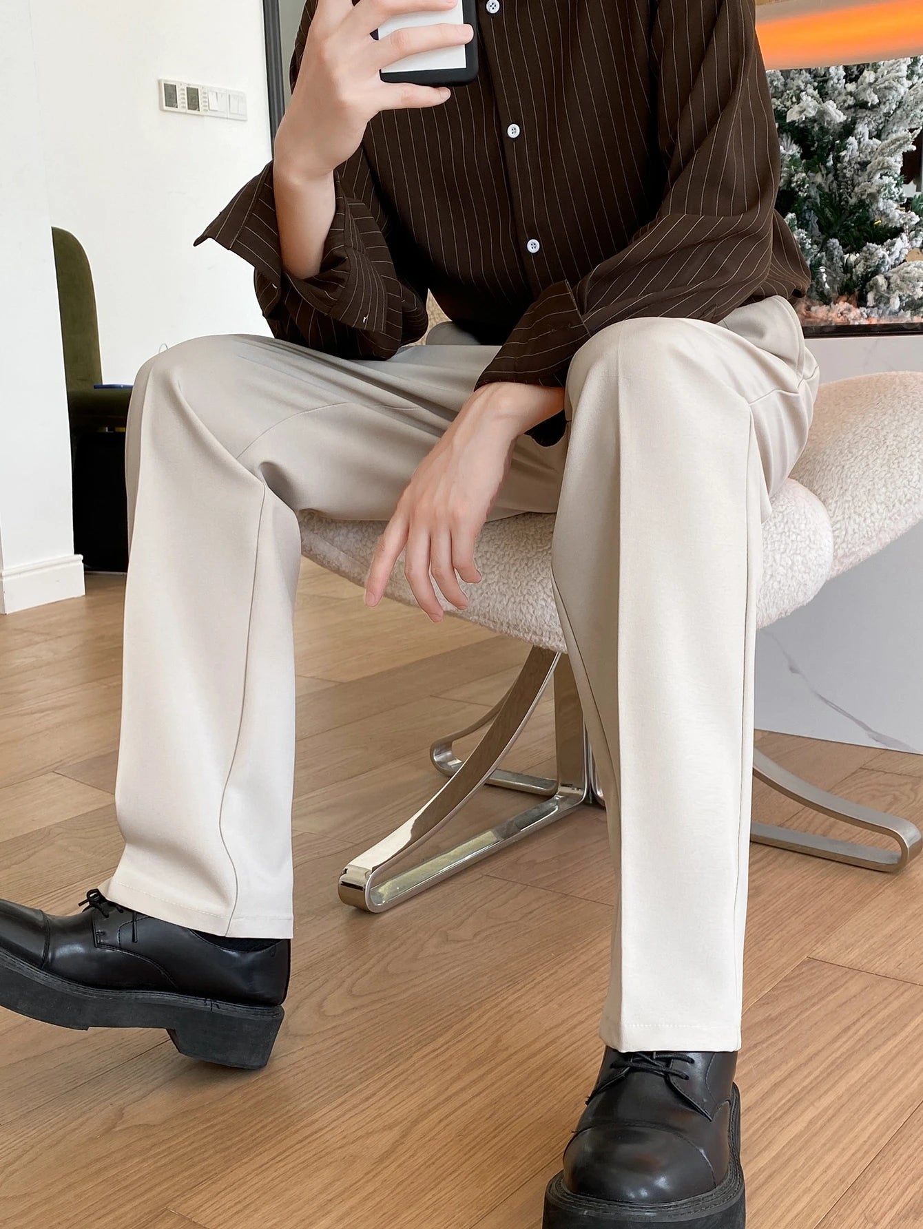 Mens Formal Cream Trouser Korean Pant