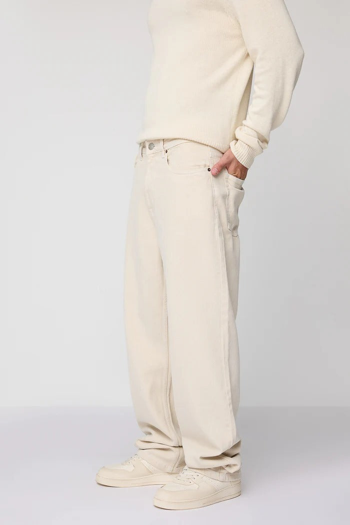 Mens Wide Leg Baggy Style Denim Cream Jeans