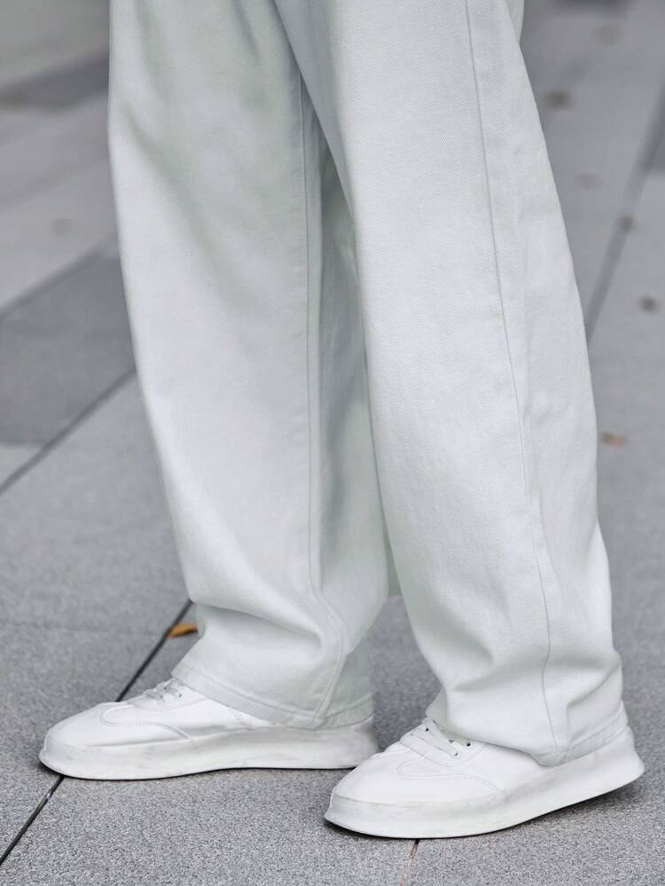 Baggy Style White Color Wide Leg Jeans For Mens