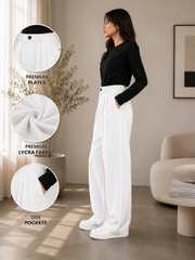 Womens Pleated Korean White Pants
