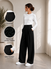 Women’s Korean Black Pleated Wide-Leg Pants