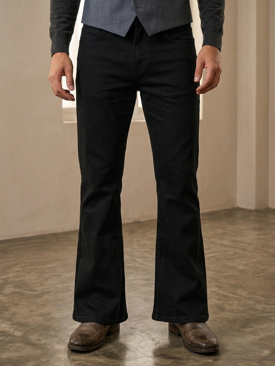 Black Bootcut Jeans for Men Mid Rise Comfort Fit
