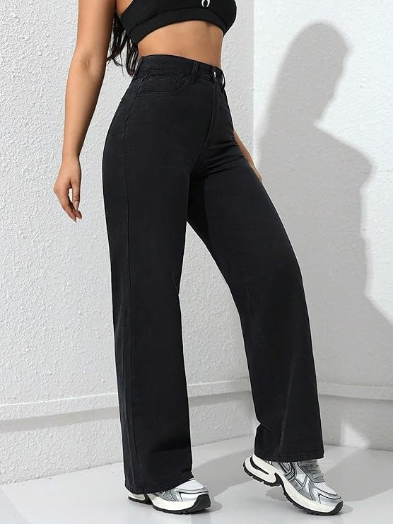 Stylish Black Denim jeans(Wide leg Black Jeans)