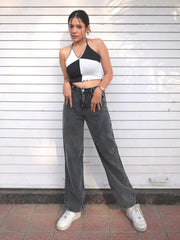Women And Girls Unique Model Denim jeans(Wide leg Charcoal)