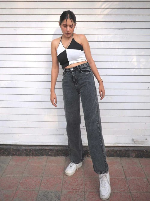 Women And Girls Unique Model Denim jeans(Wide leg Charcoal)